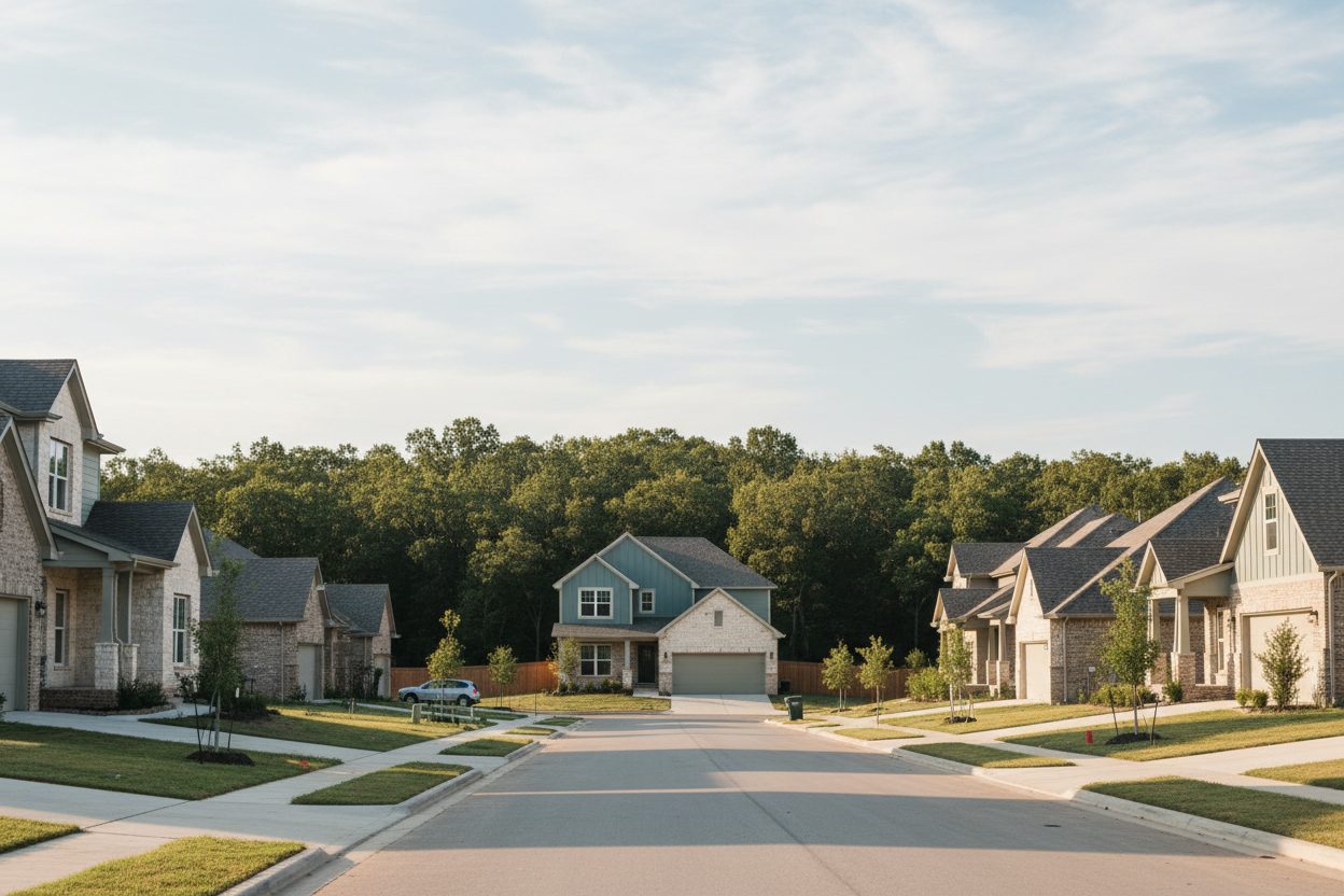 A newer suburban street on the edge of the Cross Timbers in Glenpool, Oklahoma