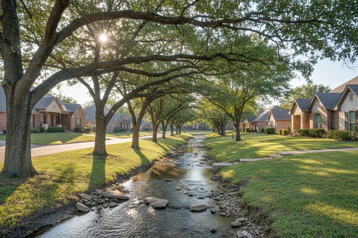 A creek-side neighborhood street in Owasso, Oklahoma