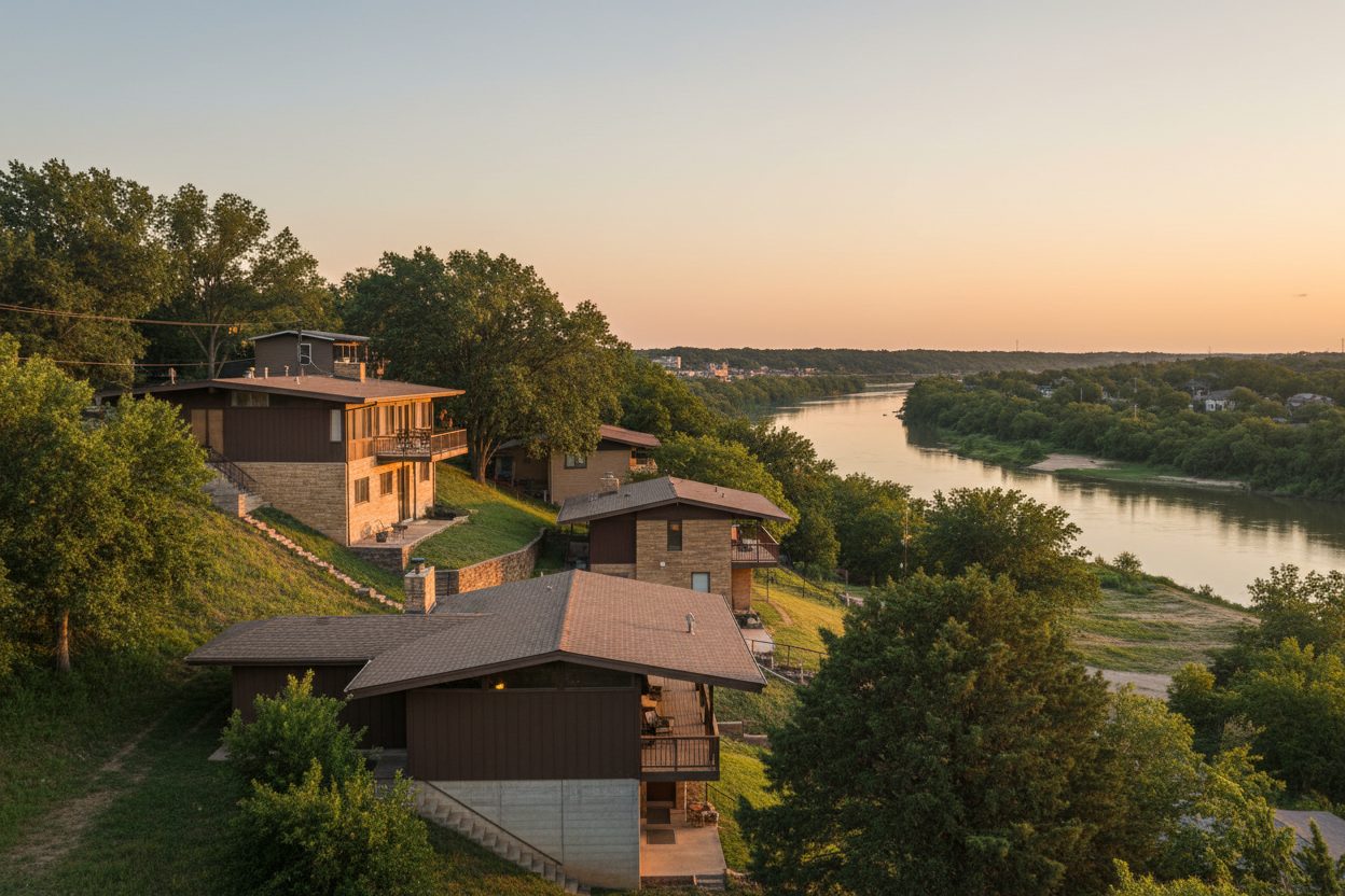A hillside neighborhood in Sand Springs, Oklahoma, on the Arkansas River